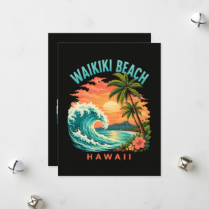 Cartes Pour Fêtes Annuelles Coucher de soleil tropical à Waikiki Beach Hawaï