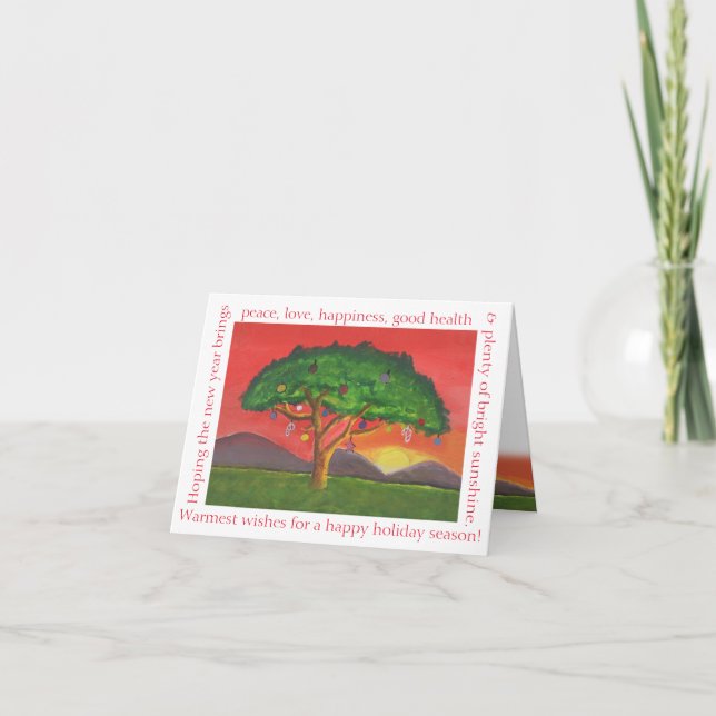 Cartes Pour Fêtes Annuelles Coucher du soleil de Noël d'acacia (Devant)