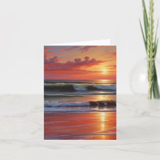 Cartes Pour Fêtes Annuelles Coucher Rouge Océan Peinture de paysage marin