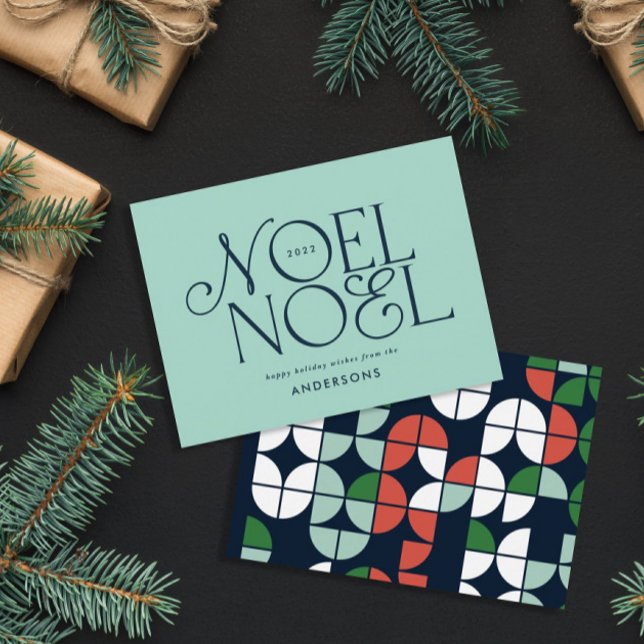 Cartes Pour Fêtes Annuelles Couleur brillant Noel Noël script géométrique H (Créateur téléchargé)