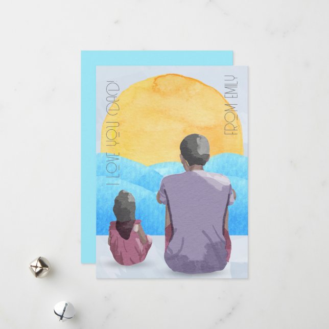 Cartes Pour Fêtes Annuelles Couleur de l'eau Vue mer pour papa (Devant/Arrière en situation)