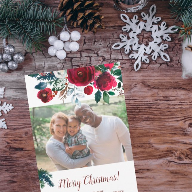 Cartes Pour Fêtes Annuelles Couleur de Noël saisonnière bouquet floral photo (Créateur téléchargé)