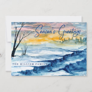 Cartes Pour Fêtes Annuelles Couleur d'eau bleu hiver de la saison des salutati