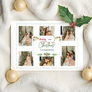 Cartes Pour Fêtes Annuelles Couleur d'eau douce Holly Joyeux Noël Multi Photo
