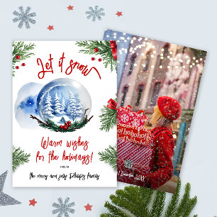 Cartes Pour Fêtes Annuelles Couleur d'eau mignonne Globe de neige d'hiver Phot
