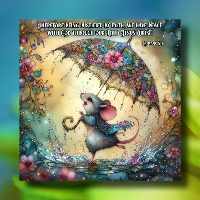 Cartes Pour Fêtes Annuelles Couleur d'eau mignonne Souris Parapluie Pâques (Créateur téléchargé)