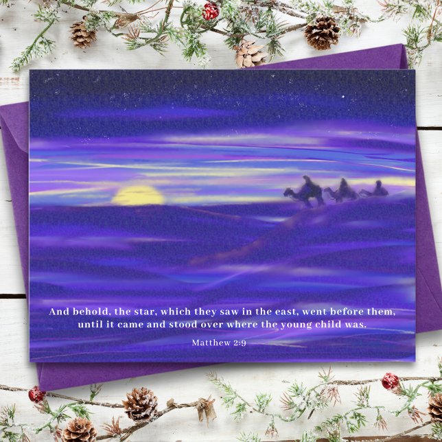 Cartes Pour Fêtes Annuelles Couleur d'eau Trois Sages Hommes Personnalisée (Three wise men painting with bible quote budget greeting postcard)