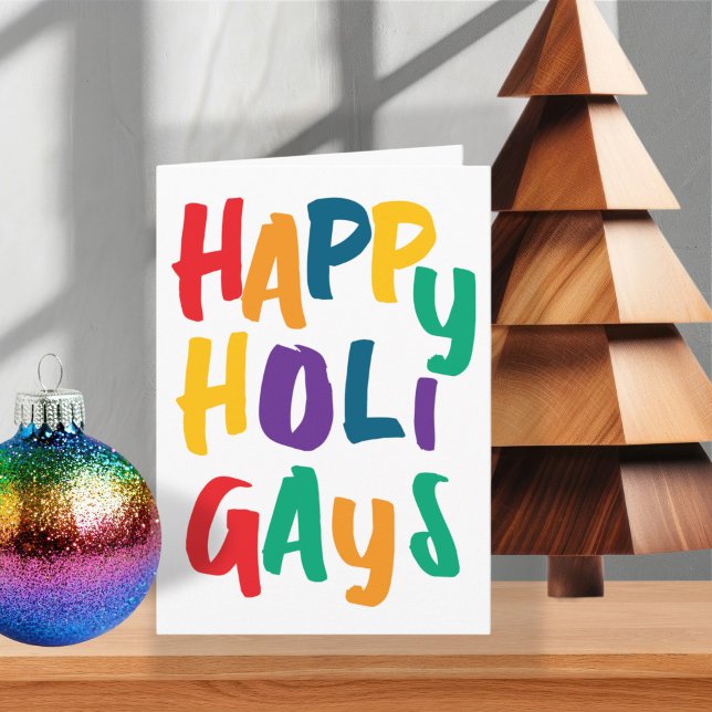 Cartes Pour Fêtes Annuelles Couleurs arc-en-ciel Joyeux Noël (Rainbow Colors Happy Holigays Christmas Holiday Card by Ricaso. Fun bold Happy Holidays Gay Themed)