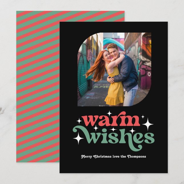 Cartes Pour Fêtes Annuelles Couleurs classiques Moderne Retro Photo de Noël (Devant / Derrière)