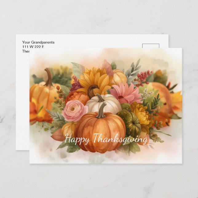 Cartes Pour Fêtes Annuelles Couleurs d'automne de la récolte citrouille (Devant / Derrière)