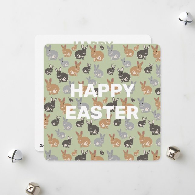 Cartes Pour Fêtes Annuelles Couleurs neutres du Motif de lapin mignonne Bonne  (Devant/Arrière en situation)