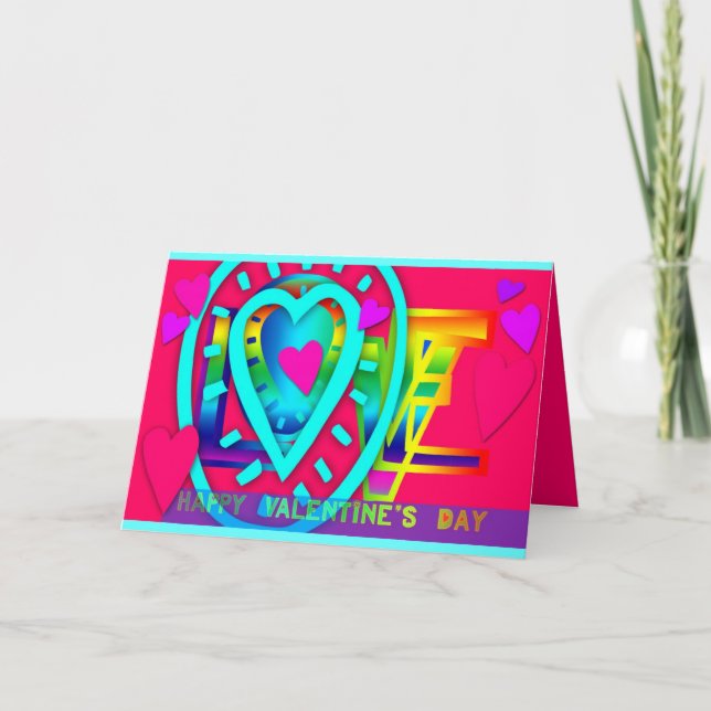 Cartes Pour Fêtes Annuelles Couleurs pop Heureuse Sainte-Valentin Salutation C (Devant)