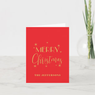 Cartes Pour Fêtes Annuelles Couleurs Rouge & Or Joyeux Noël Nom de Famille