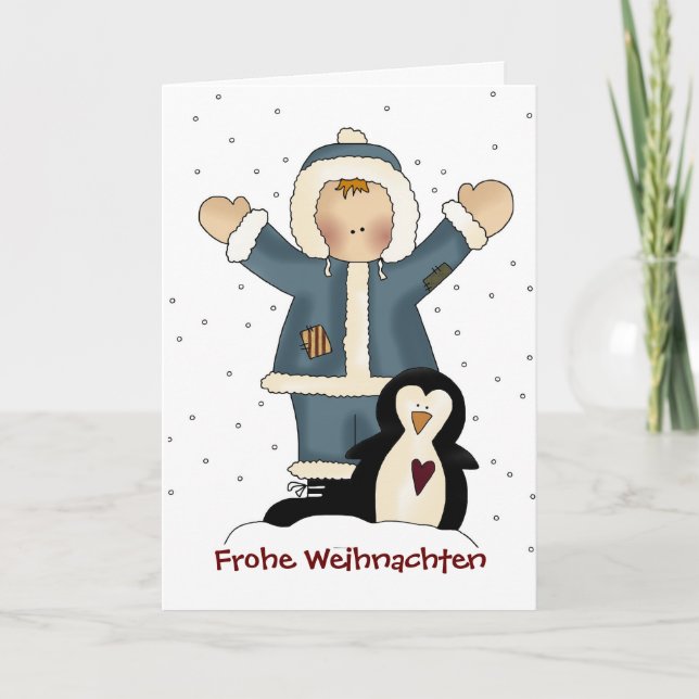 Cartes Pour Fêtes Annuelles Country Boy et Penguin Christmas Grey Card (Devant)
