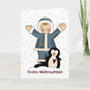 Cartes Pour Fêtes Annuelles Country Boy et Penguin Christmas Grey Card
