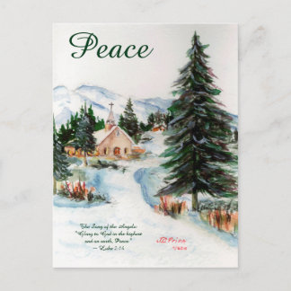 Cartes Pour Fêtes Annuelles Country Church in Winter Watercolor Mountain Scene