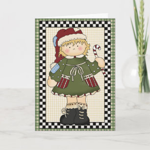 Cartes Pour Fêtes Annuelles Country Prim Christmas Girl Greeting Card d1