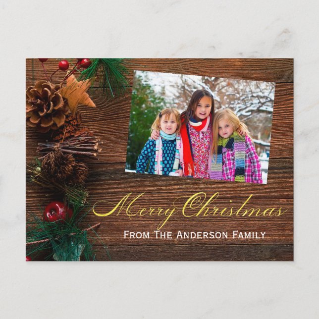 Cartes Pour Fêtes Annuelles Country Rustic Wood Joyeux Noël Photo (Devant)