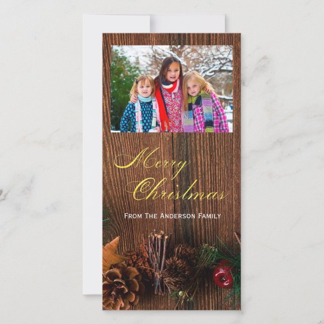 Cartes Pour Fêtes Annuelles Country Rustic Wood Joyeux Noël Photo (Devant)