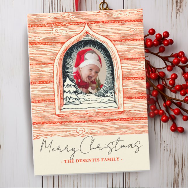 Cartes Pour Fêtes Annuelles Country Winter Log Cabine Photo de Noël (Créateur téléchargé)