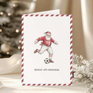 Cartes Pour Fêtes Annuelles Coup d'envoi de Noël par le Père Noël de football