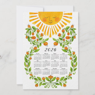 Cartes Pour Fêtes Annuelles Coupe 2026 Calendrier Fleurs Soleil et Orange
