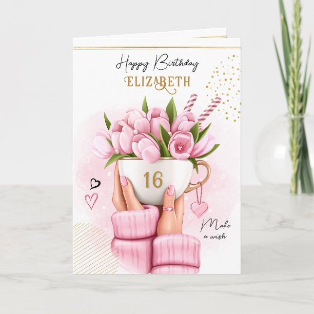 Cartes Pour Fêtes Annuelles Coupe du café de printemps avec fleurs Joyeux anni (Devant)