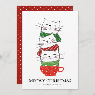 Cartes Pour Fêtes Annuelles Coupe Three Cats de Meowy Christmas