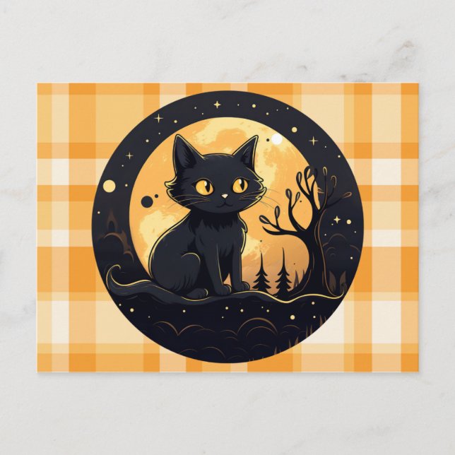 Cartes Pour Fêtes Annuelles Couper Chat noir Orange et blanc Plaid Halloween (Devant)