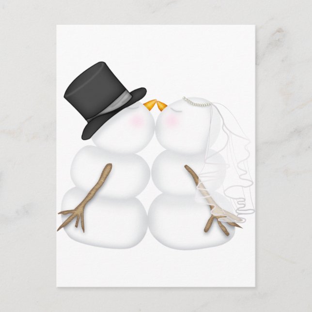 Cartes Pour Fêtes Annuelles Couple adorable de bonhomme de neige s'embrassant (Devant)