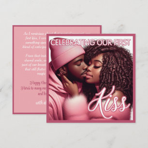 Cartes Pour Fêtes Annuelles Couple Afro-Américain Amoureux Premier Baiser Rose