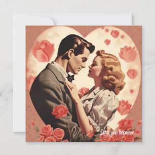 Cartes Pour Fêtes Annuelles Couple d'amour vintage embrasse des cœurs rouges S