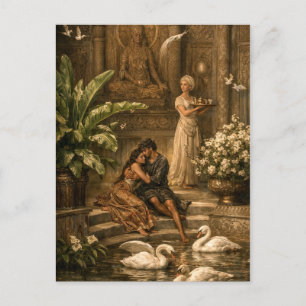 Cartes Pour Fêtes Annuelles Couple dans un jardin de cygnes rétro orientalisme