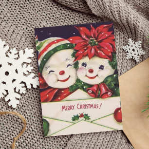Cartes Pour Fêtes Annuelles Couple de bonhomme de neige rétro vintage Noël