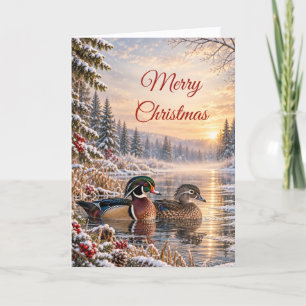 Cartes Pour Fêtes Annuelles Couple de Canards Branchés Noël Paisible Hiver Fau