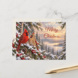 Cartes Pour Fêtes Annuelles Couple de cardinaux boréaux Noël bois enneigé