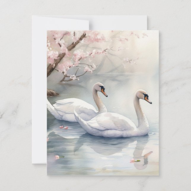 Cartes Pour Fêtes Annuelles Couple de cygnes à l'aquarelle (Devant)