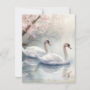 Cartes Pour Fêtes Annuelles Couple de cygnes à l'aquarelle
