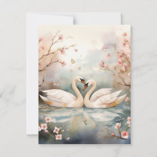 Cartes Pour Fêtes Annuelles Couple de cygnes à l'aquarelle