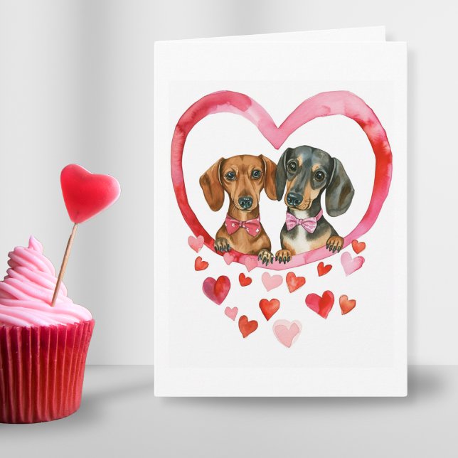 Cartes Pour Fêtes Annuelles Couple de Dachshunds aquarelle amour mignon person (sausage dog anniversary couple love dachshund romantic sweet valentines day watercolour dog card)