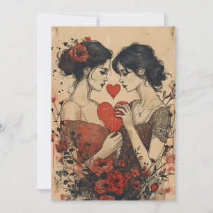 Cartes Pour Fêtes Annuelles Couple de femmes Saint-Valentin