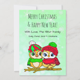 Cartes Pour Fêtes Annuelles Couple de hiboux mignons sur une branche d'arbre N