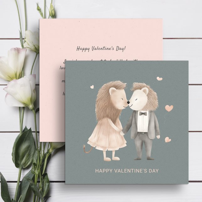 Cartes Pour Fêtes Annuelles Couple de lions mignons Saint Valentin (Créateur téléchargé)