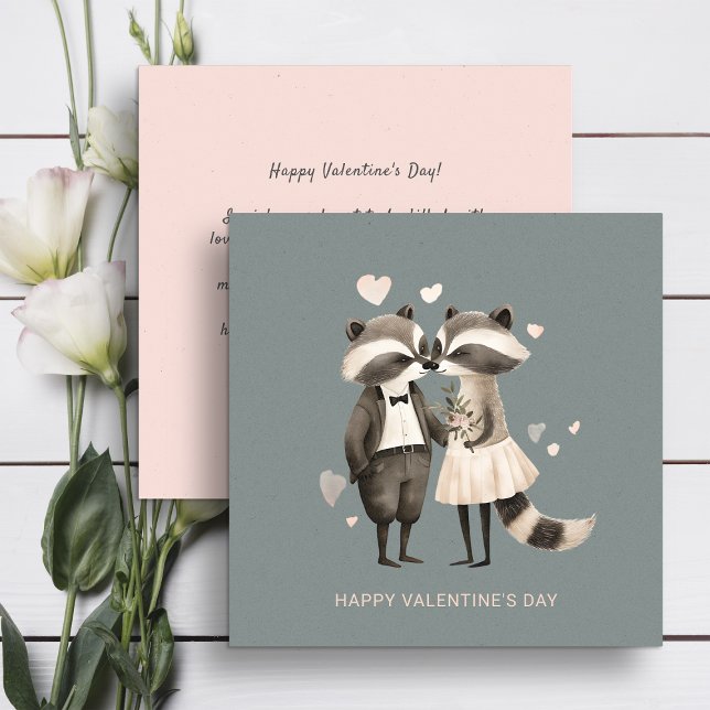 Cartes Pour Fêtes Annuelles Couple de mignons ratons laveurs Saint Valentin (Créateur téléchargé)