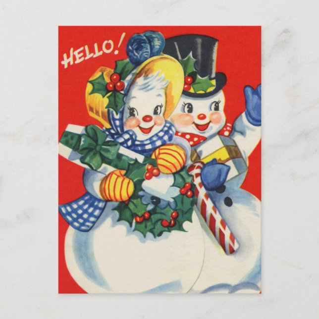 Cartes Pour Fêtes Annuelles couple de neige de Noël rétro (Devant)