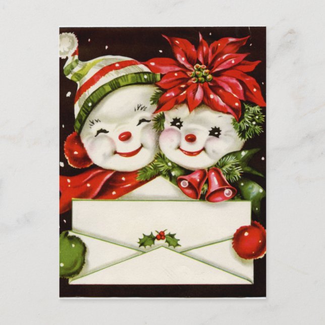 Cartes Pour Fêtes Annuelles couple de neige de Noël rétro vintage (Devant)
