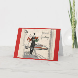 Cartes Pour Fêtes Annuelles Couple de Noël Art déco vintage,