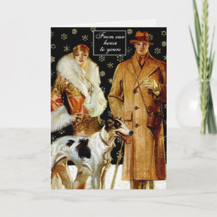 Cartes Pour Fêtes Annuelles Couple de Noël élégant Art Déco