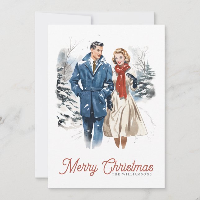 Cartes Pour Fêtes Annuelles Couple de Noël rétro (Devant)