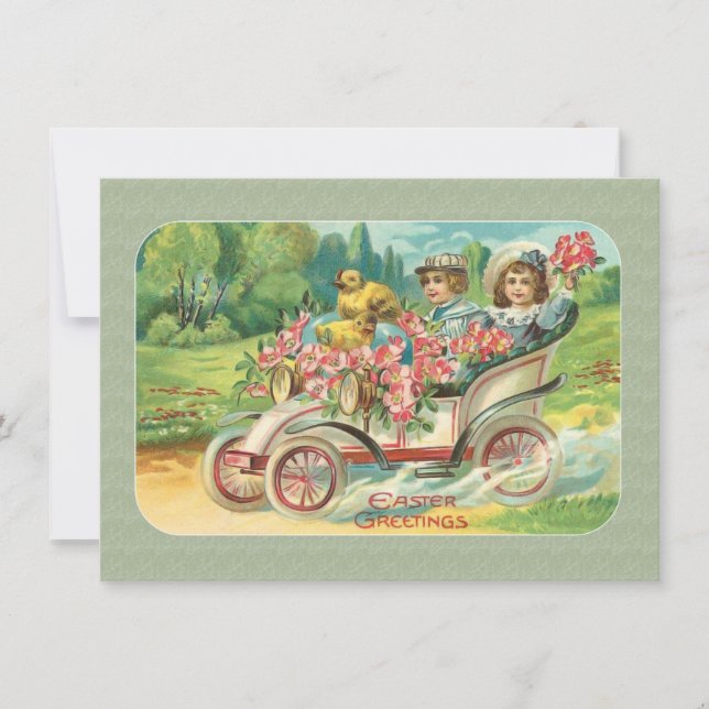 Cartes Pour Fêtes Annuelles Couple de Pâques victorien en Fleurs de Voiture Vi (Devant)